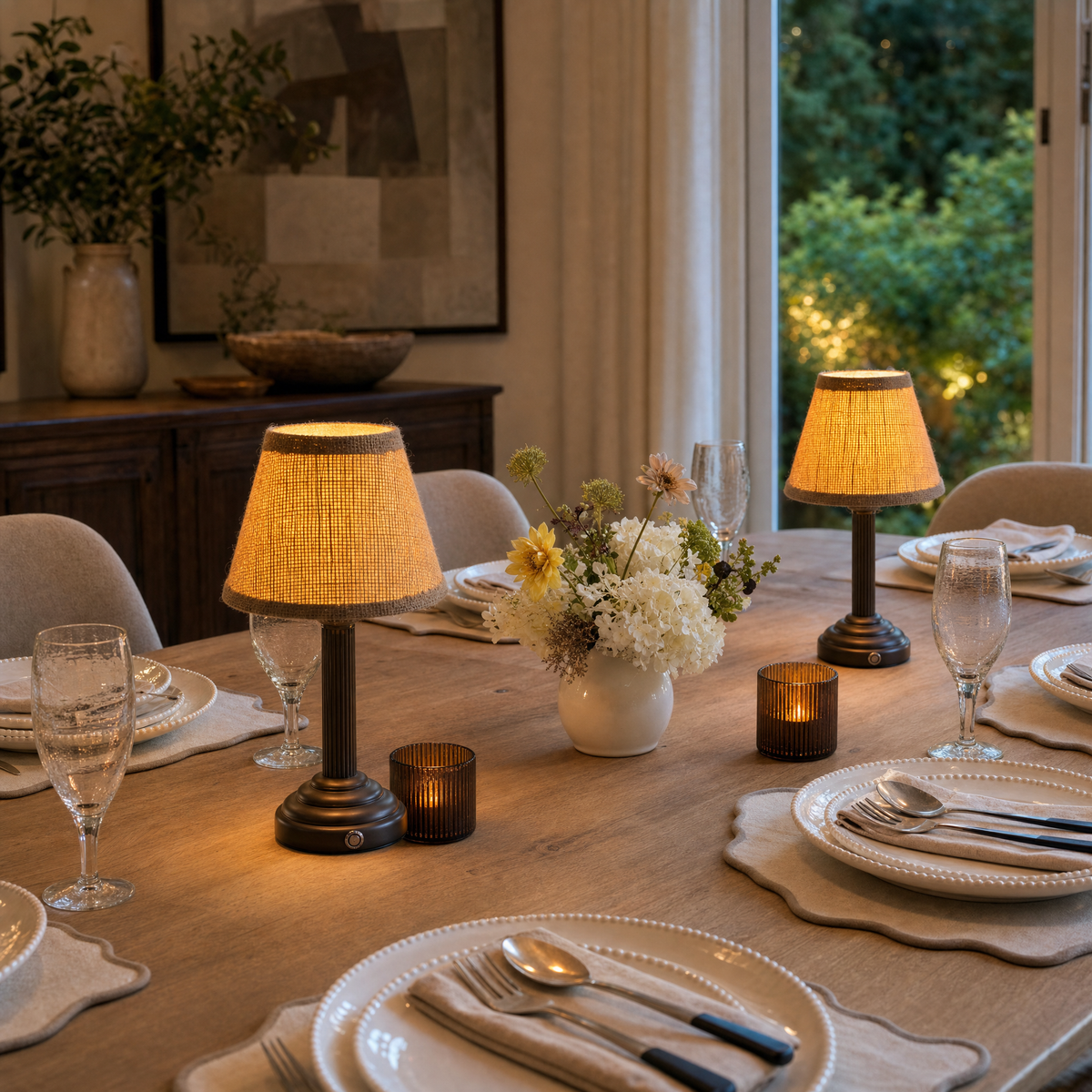 Hessian Rechargeable Table Lamp — Details — product and styling photograph