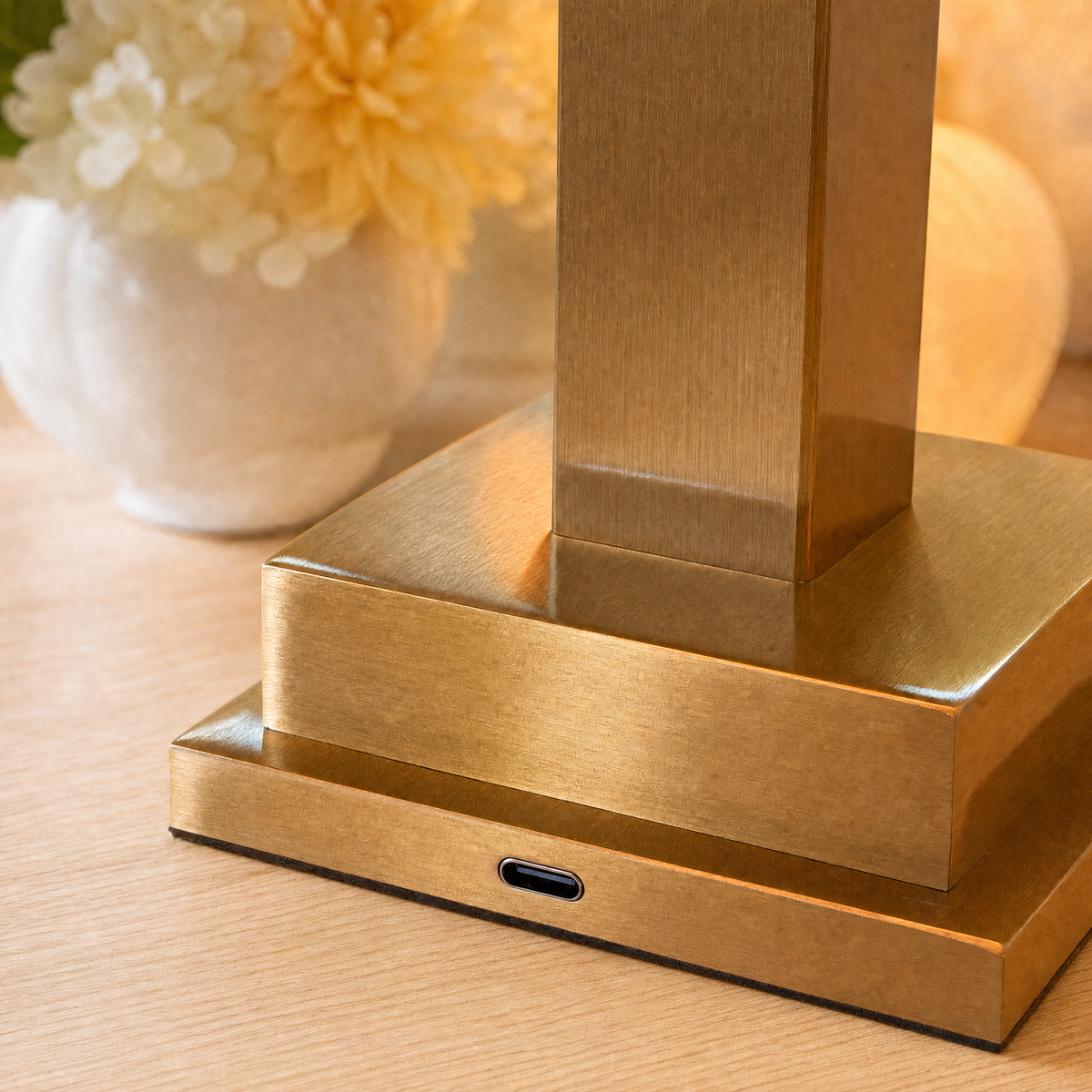 Gold Column Rechargeable Table Lamp — Details — product and styling photograph