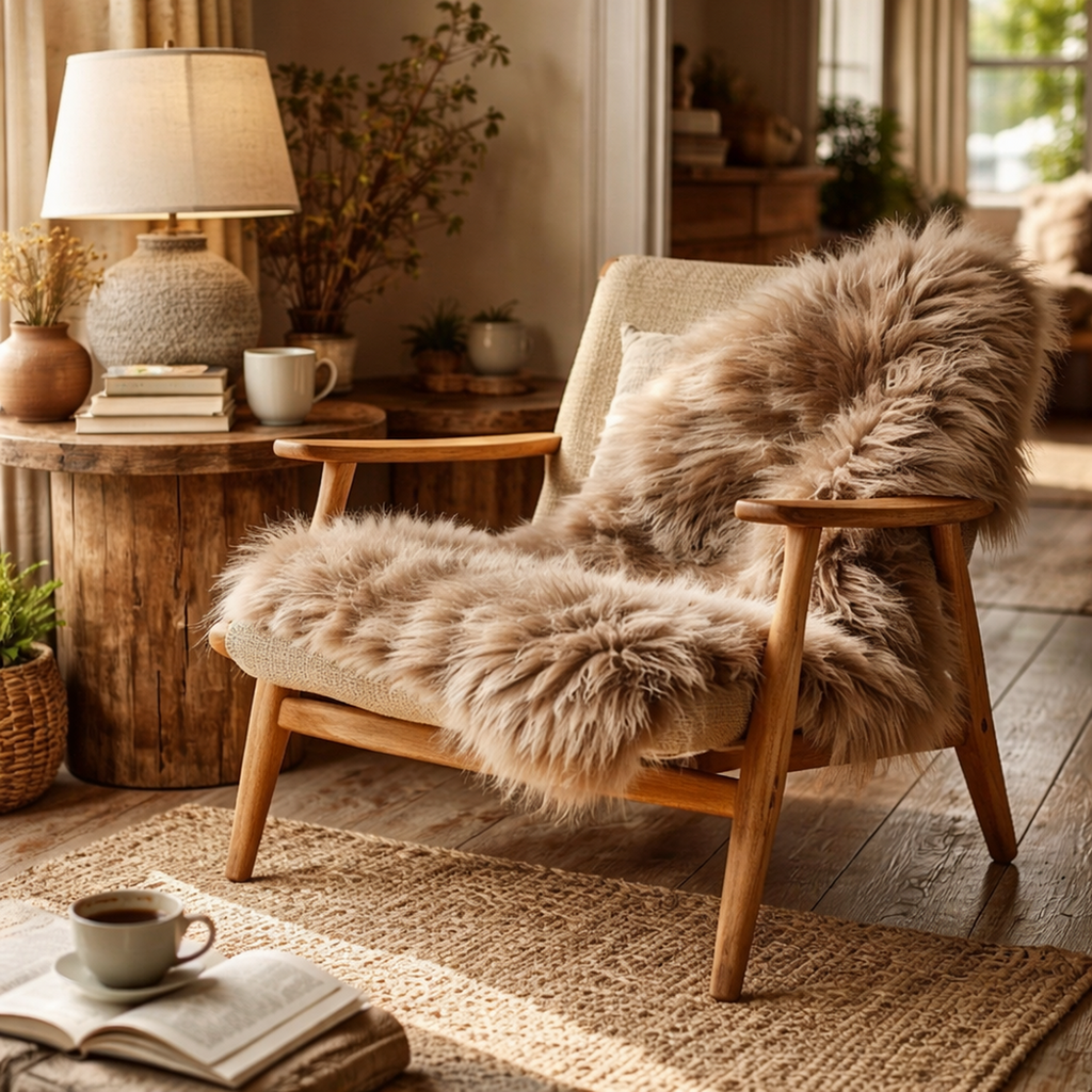 Single Sheepskin — Taupe — product and styling photograph