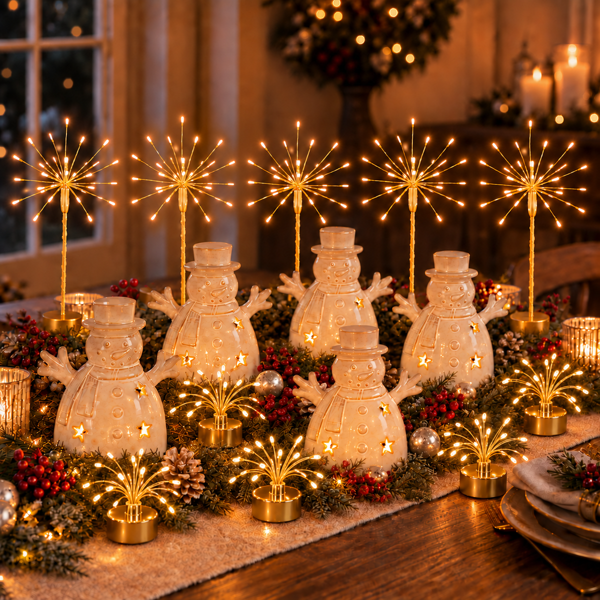 Holiday Starbursts, Snowmen & Tealights — Set of 44 — Details — product and styling photograph