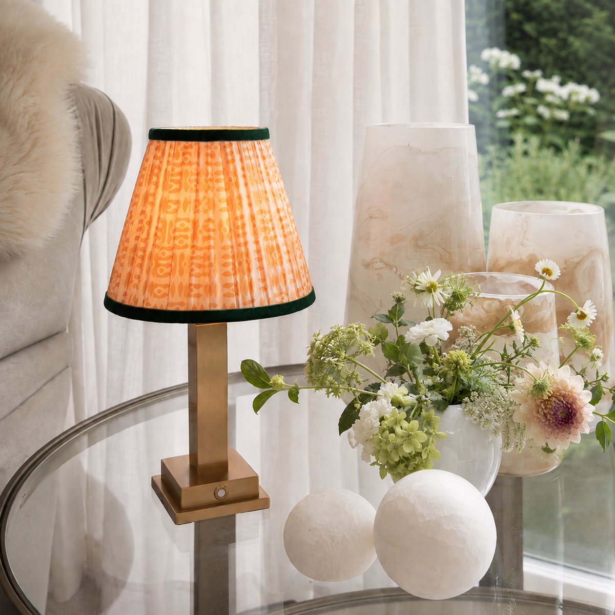 Gold Column Rechargeable Table Lamp — Details — product and styling photograph