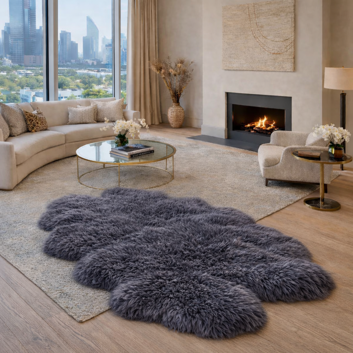 Quad Sheepskin — Gray — product and styling photograph