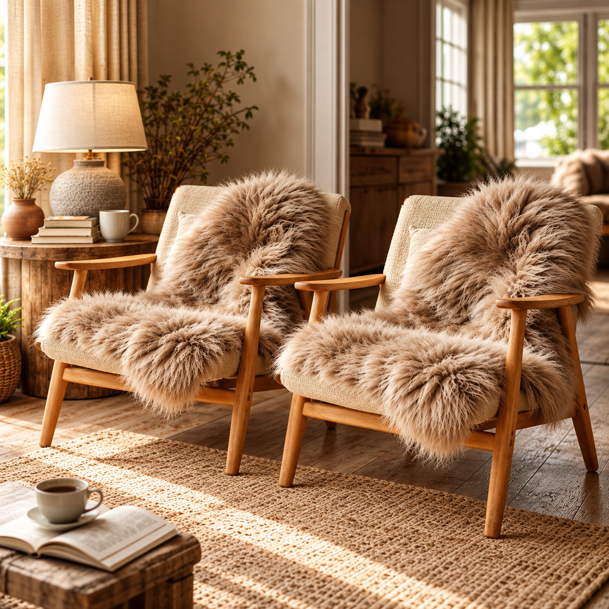 Single Sheepskins — Pair — Taupe — product and styling photograph