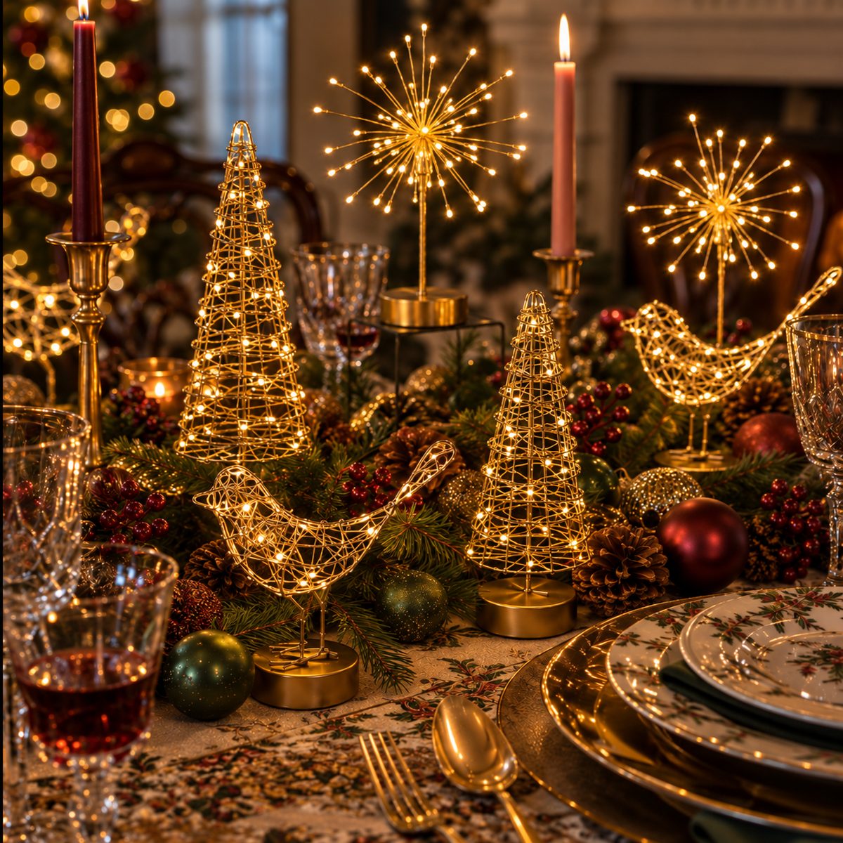 Golden Holiday Table Lights — Set of 36 — Details — product and styling photograph