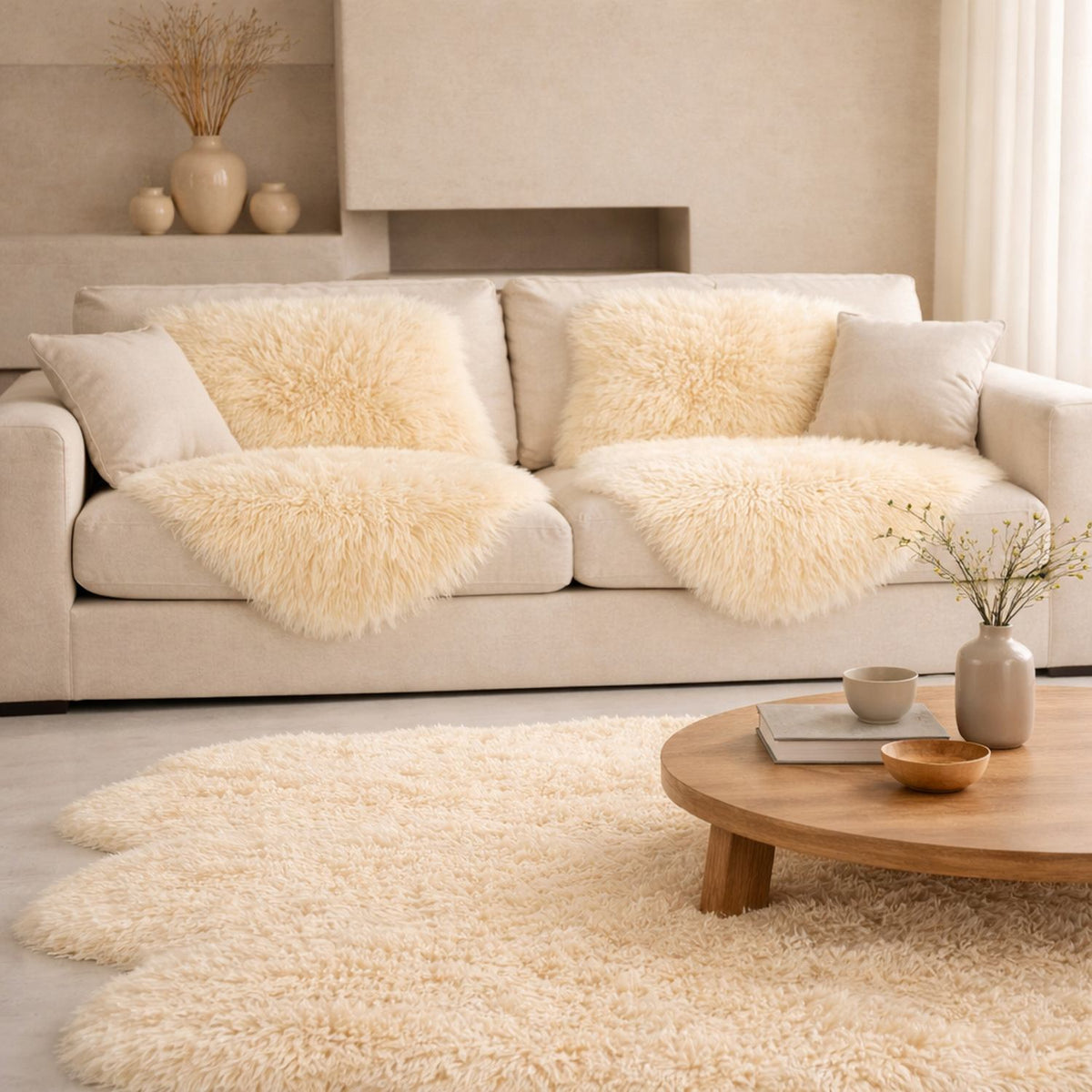 Single Sheepskins — Pair — Champagne — product and styling photograph