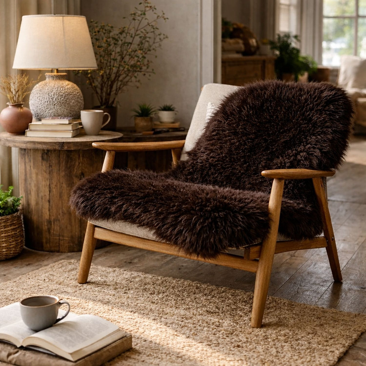 Single Sheepskins — Pair — Chocolate — product and styling photograph