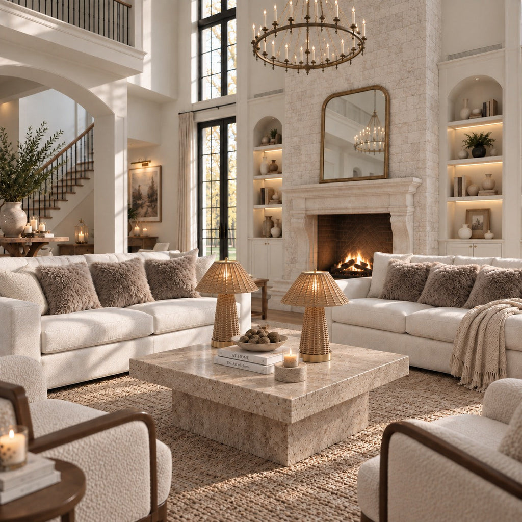 Taupe Sheepskin Cushions — Set of Six — Details — product and styling photograph