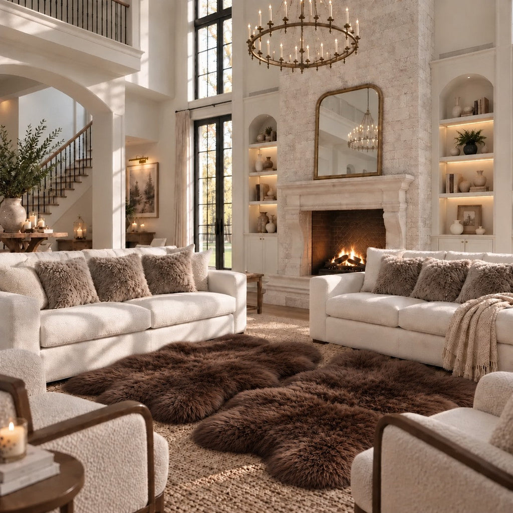 Quad Sheepskins — Pair — Chocolate — product and styling photograph