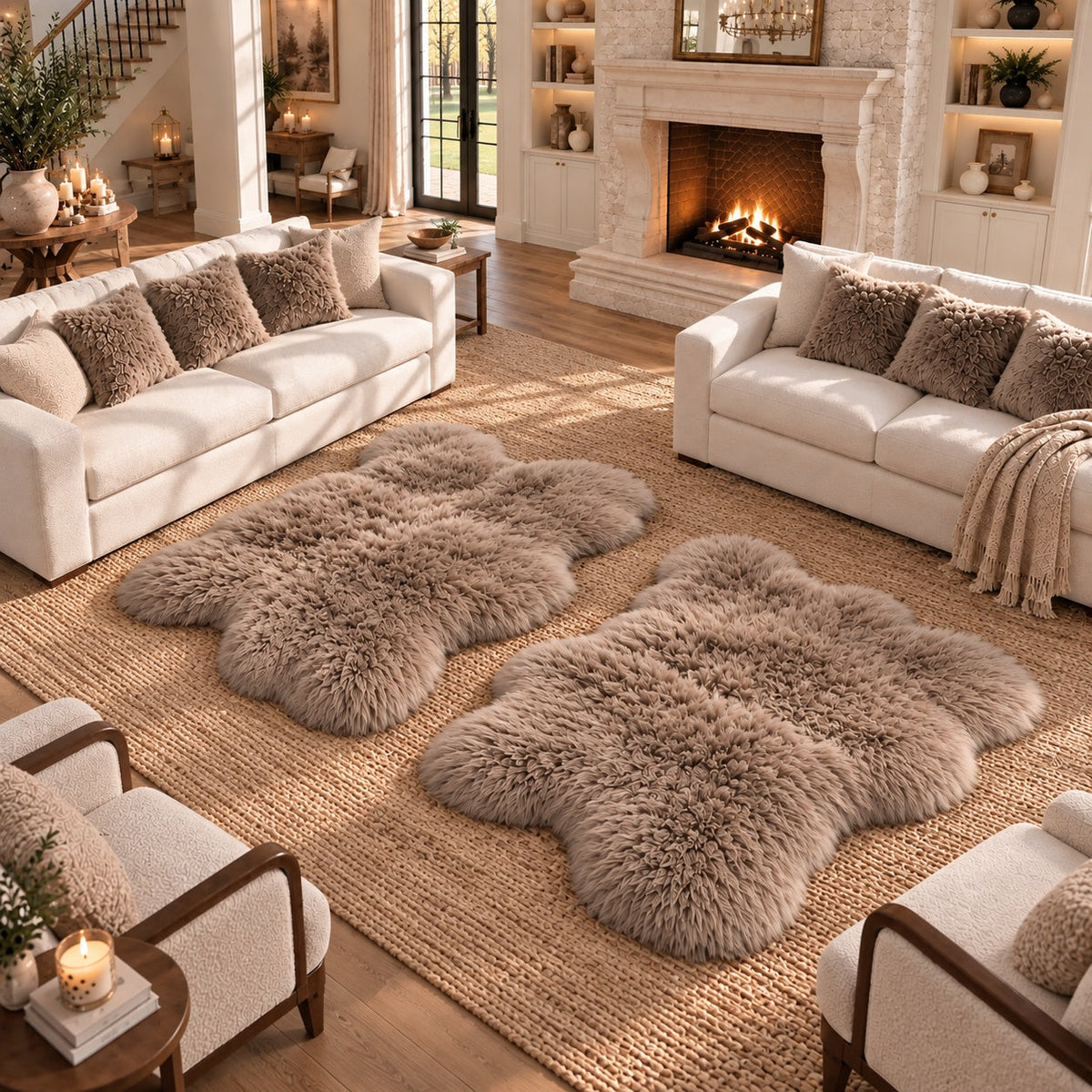 Quad Sheepskins — Pair — Taupe — product and styling photograph