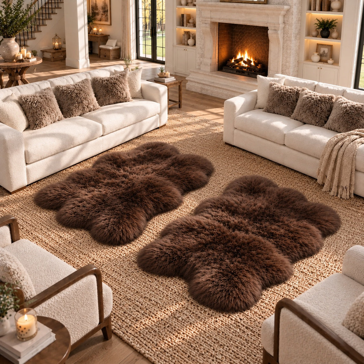 Quad Sheepskins — Pair — Chocolate — product and styling photograph