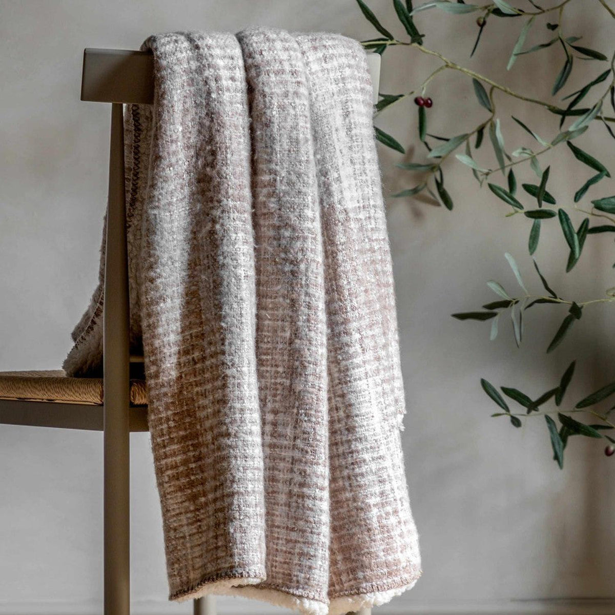 Woven Faux Mohair Sherpa Throw — Natural — product and styling photograph