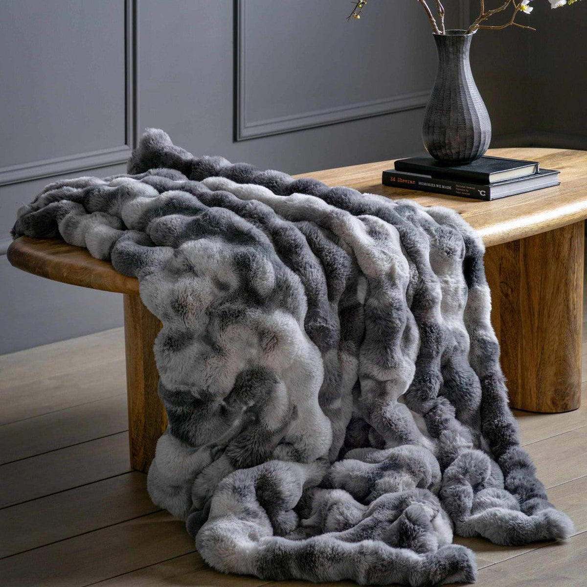 Marshmallow Marble Faux Fur Throws — Pair — product and styling photograph