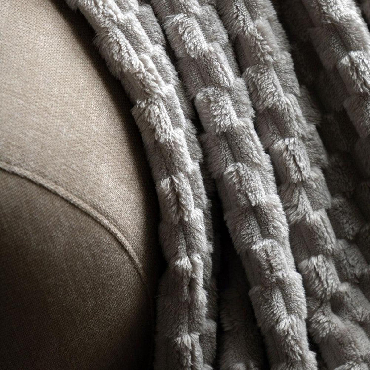 Jacquard Velvet Knitted Throw — Grey — product and styling photograph