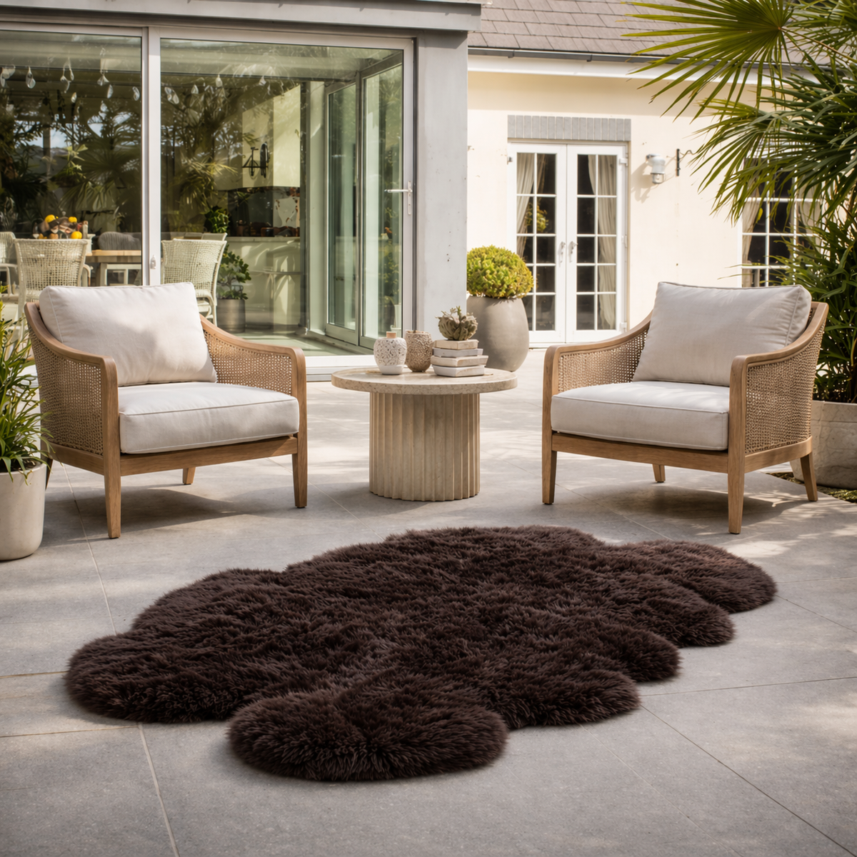 Quad Sheepskin — Chocolate — product and styling photograph
