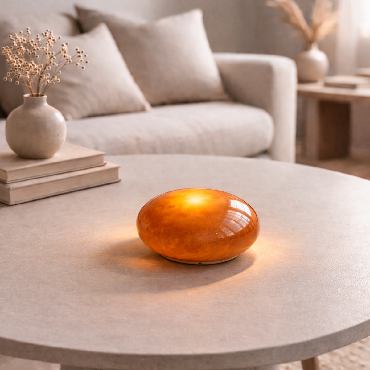 Rokka Rechargeable Glass Lights — Set of Three — Amber — product and styling photograph