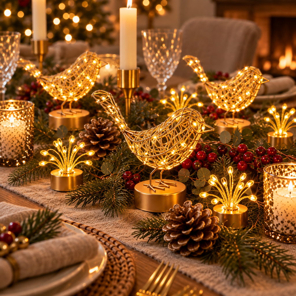 Golden Robin & Starburst Tealights — Set of 18 — Details — product and styling photograph
