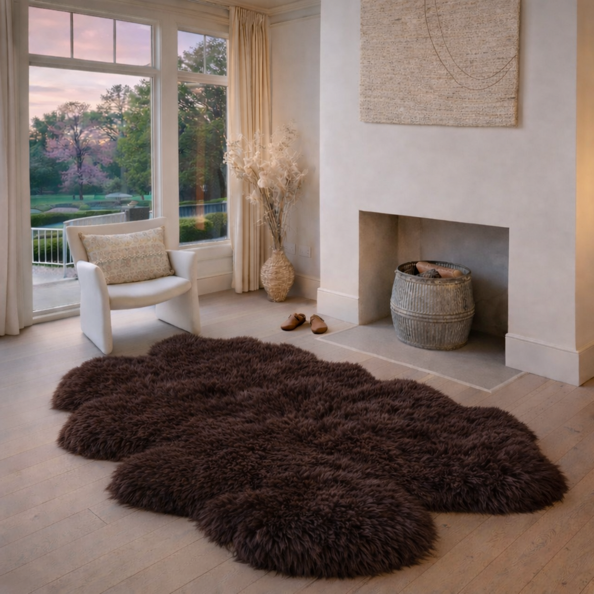 Quad Sheepskin — Chocolate — product and styling photograph