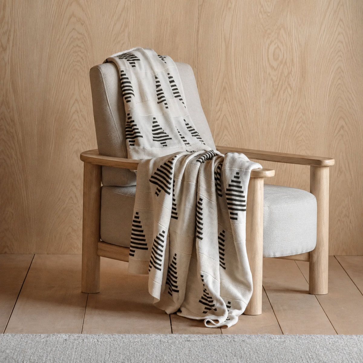 Woodland Tree Reversible Knit Throws — Pair — Details — product and styling photograph