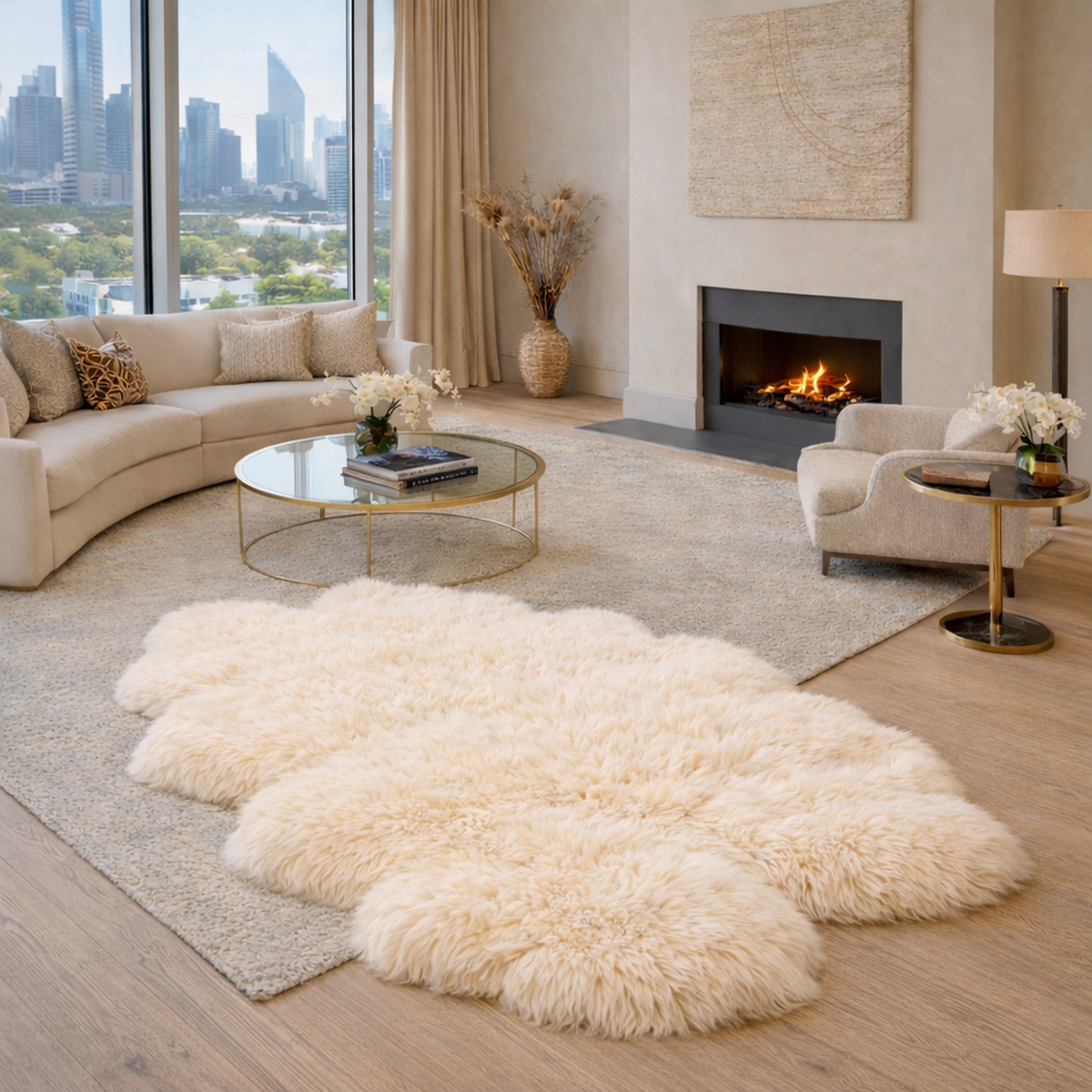 Quad Sheepskin — Champagne — product and styling photograph