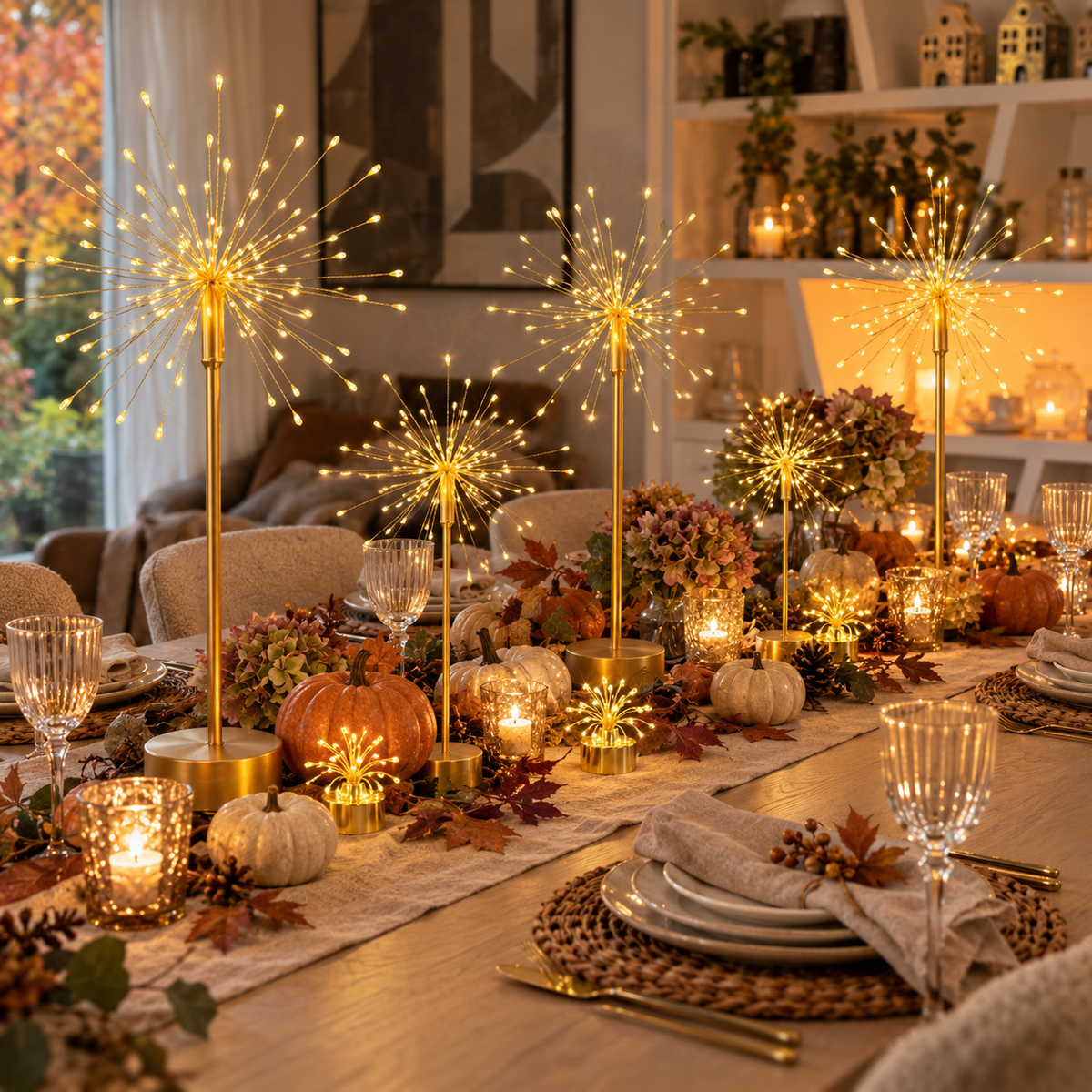 Golden Starburst Table Lights — Set of 30 — Details — product and styling photograph