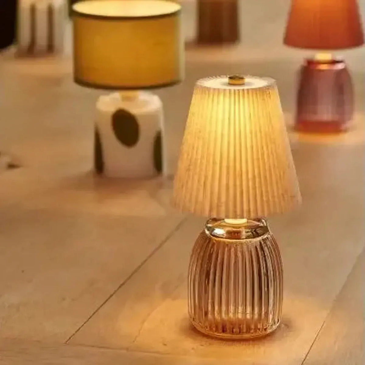 Luma Rechargeable Lamps — Set of Three — Beige — product and styling photograph