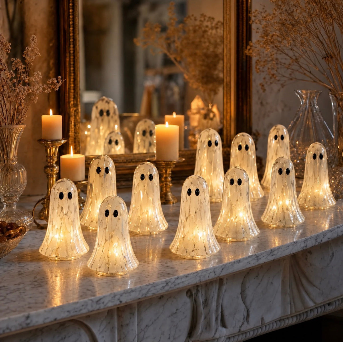 Marbled Glass Ghost Lights — Set of Twelve — Details — product and styling photograph
