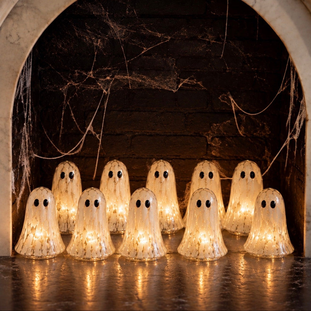 Marbled Glass Ghost Lights — Set of Twelve — Details — product and styling photograph