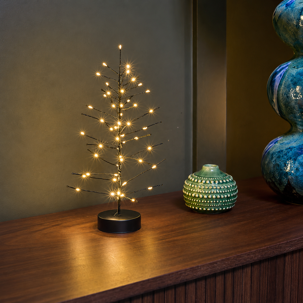Mini Black Festive Tree Lights — Set of Six — Details — product and styling photograph