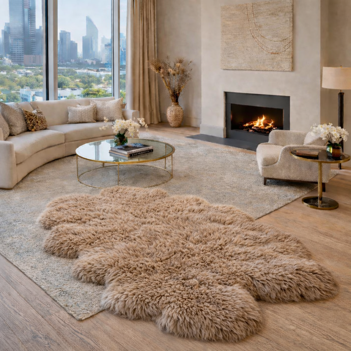 Quad Sheepskin — Taupe — product and styling photograph