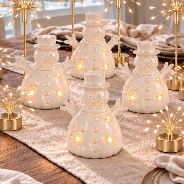 Holiday Starbursts, Snowmen & Tealights — Set of 22 — Details — product and styling photograph