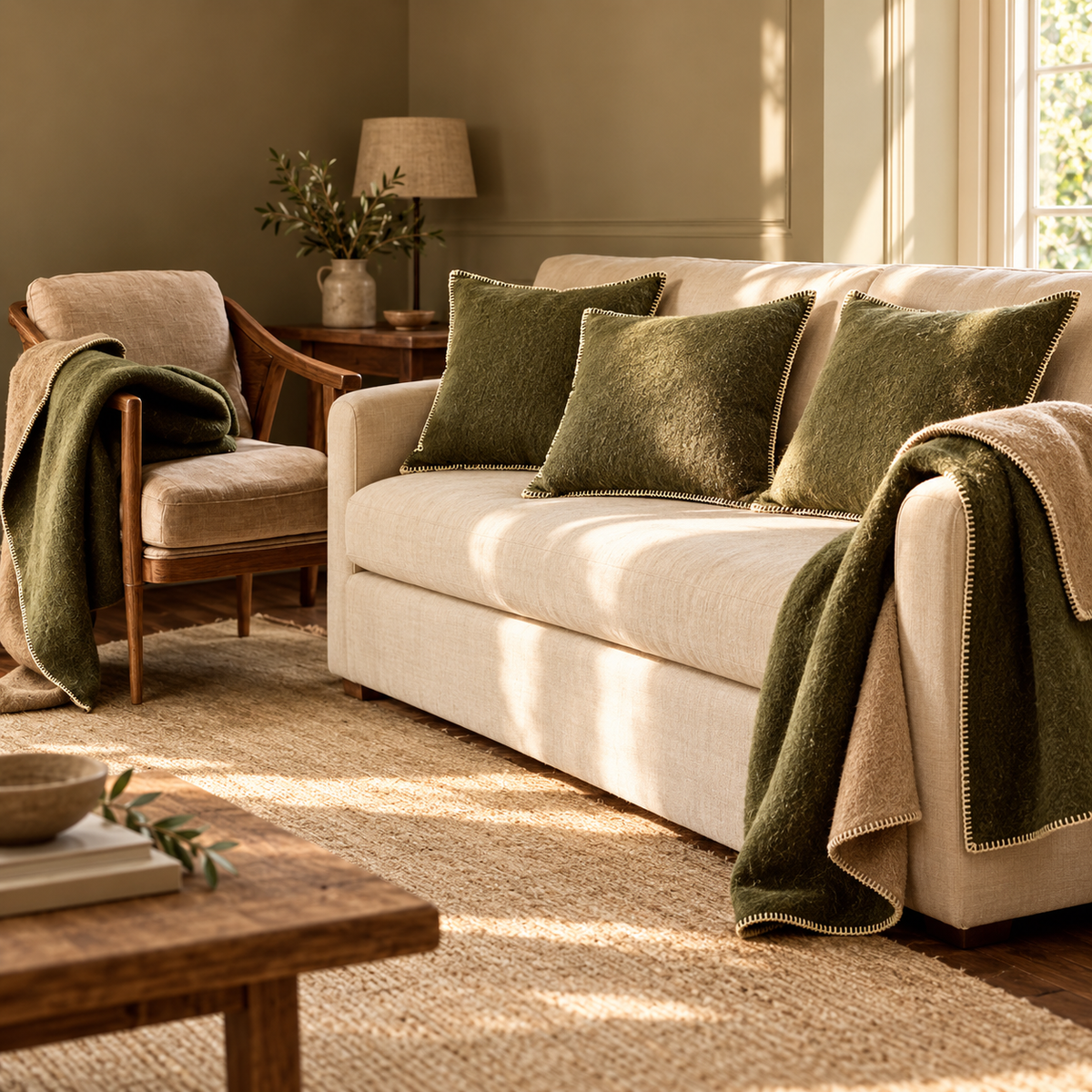 Buxton Moss Reversible Wool Room Set — Details — product and styling photograph