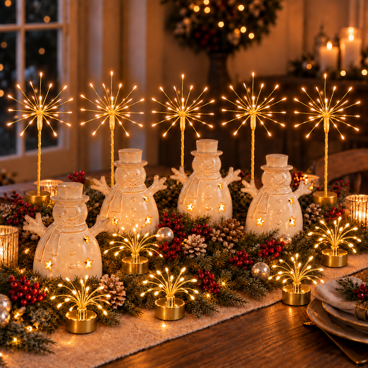 Holiday Starbursts, Snowmen & Tealights — Set of 22 — Details — product and styling photograph