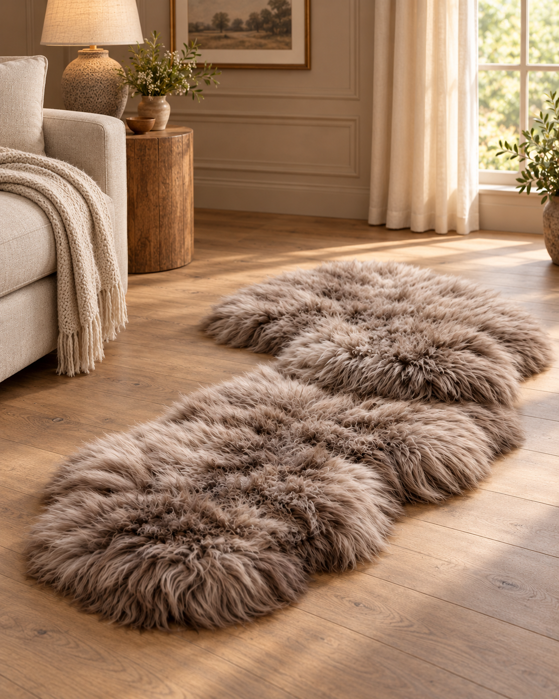 Double Icelandic Taupe Sheepskin — country-house portrait product photograph