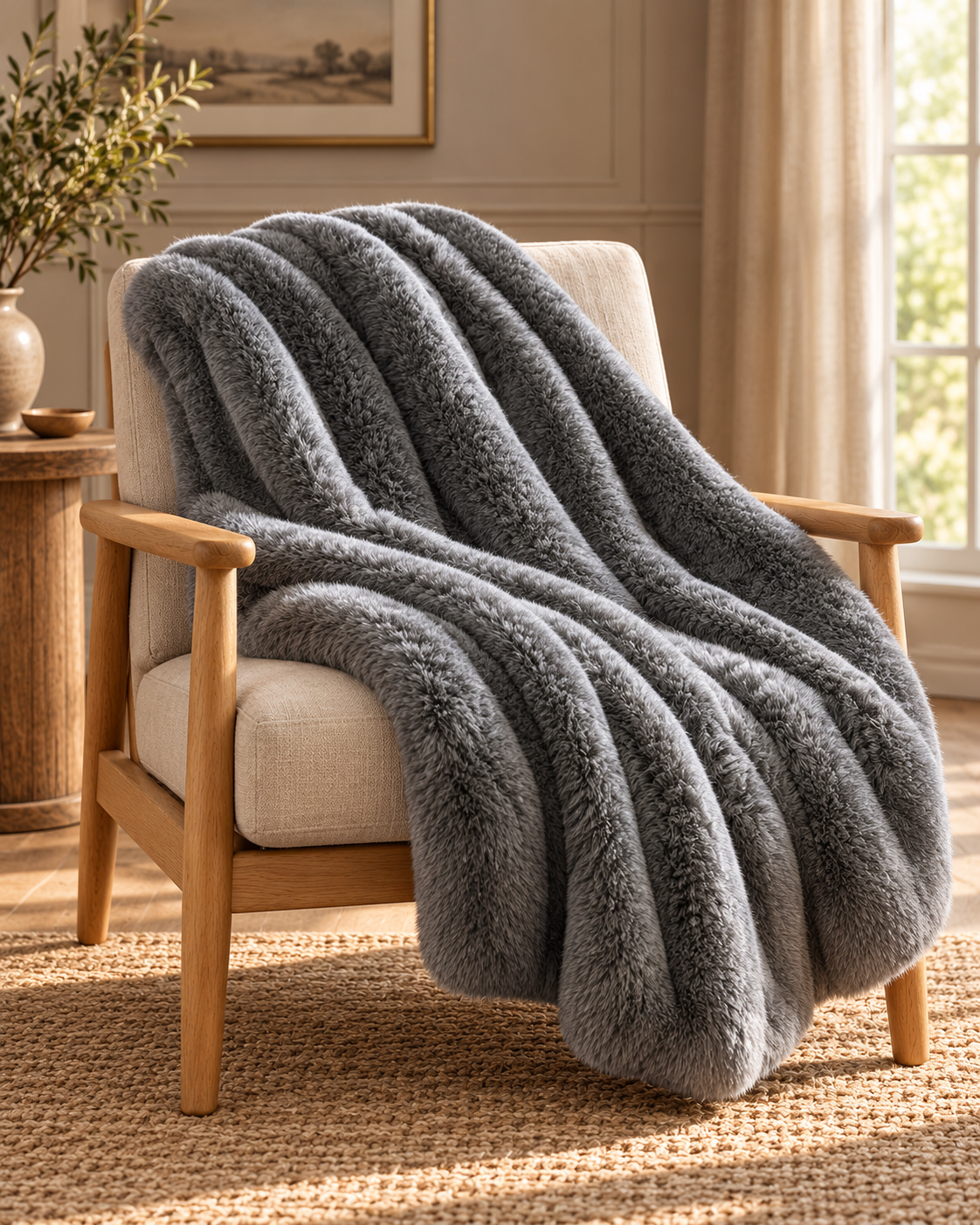 Roscose Faux Fur Throw — country-house portrait product photograph