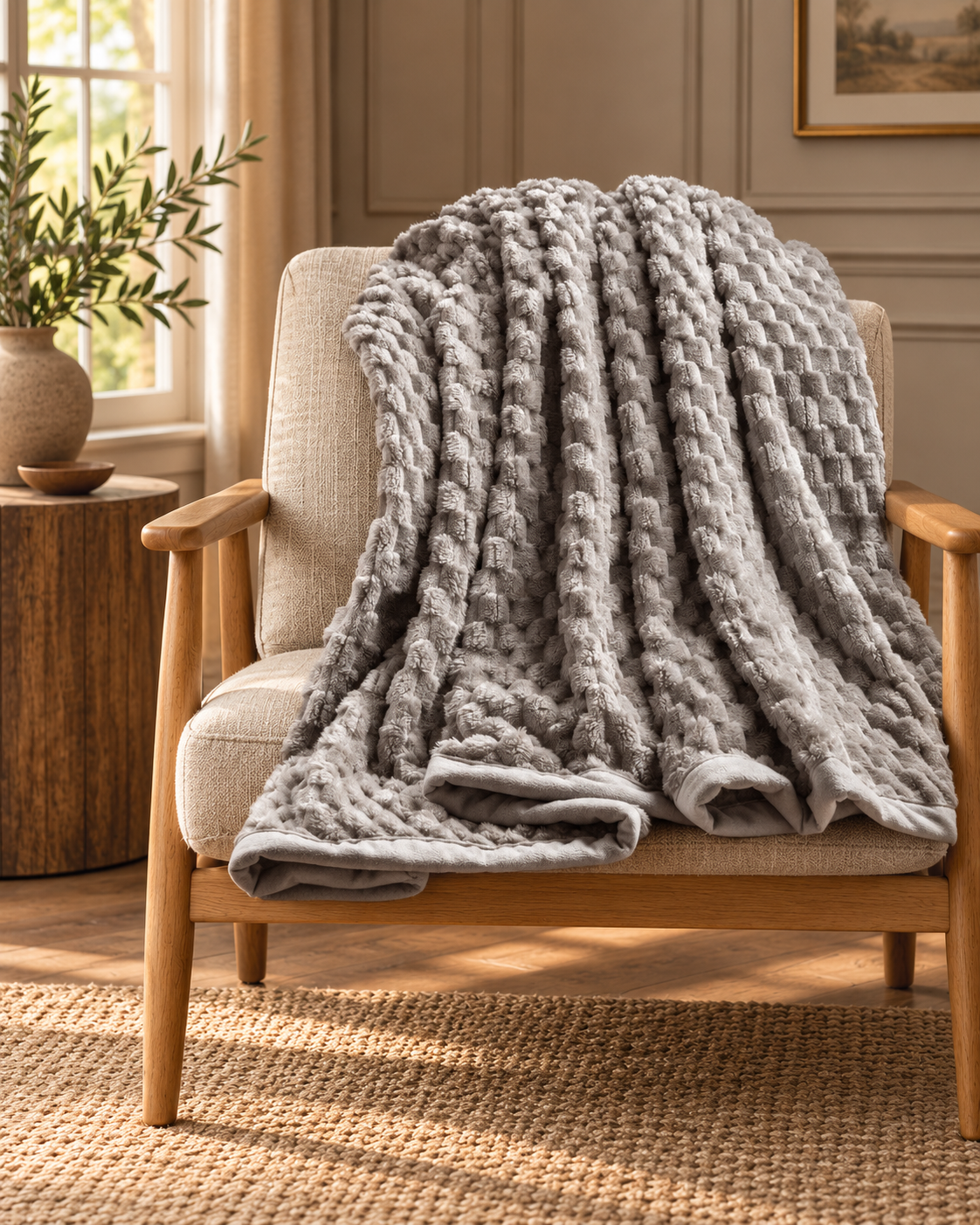 Jacquard Velvet Knitted Throw — Gray — country-house portrait product photograph