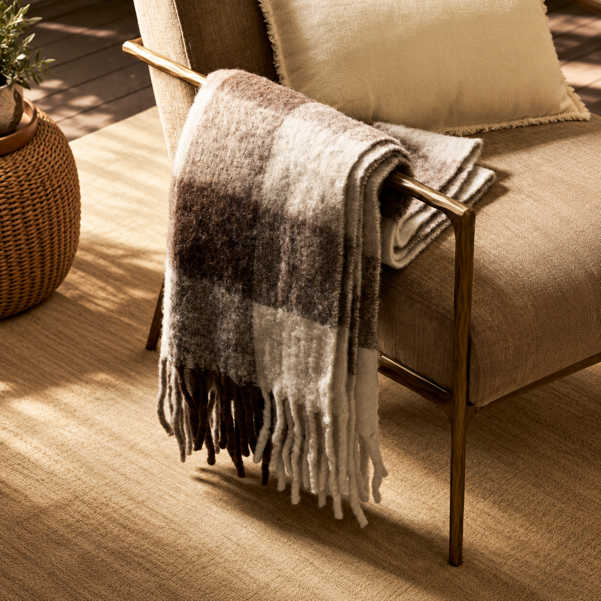 Leigh Cocoa Check Wool Throw