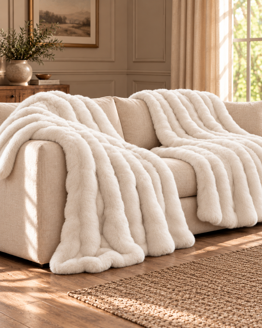 XL Marshmallow Faux Fur Throws — Pair — country-house portrait product photograph