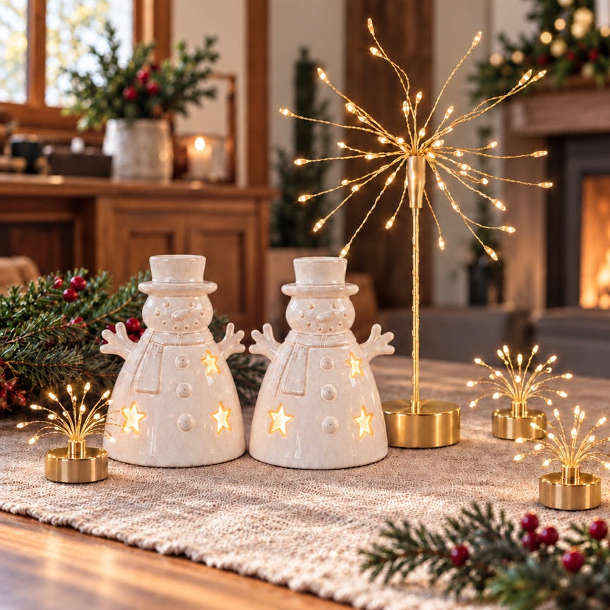 Holiday Starbursts, Snowmen & Tealights — Set of 44 — Details — product and styling photograph