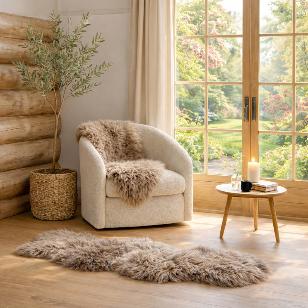 Double Icelandic Taupe Sheepskin — product and styling photograph