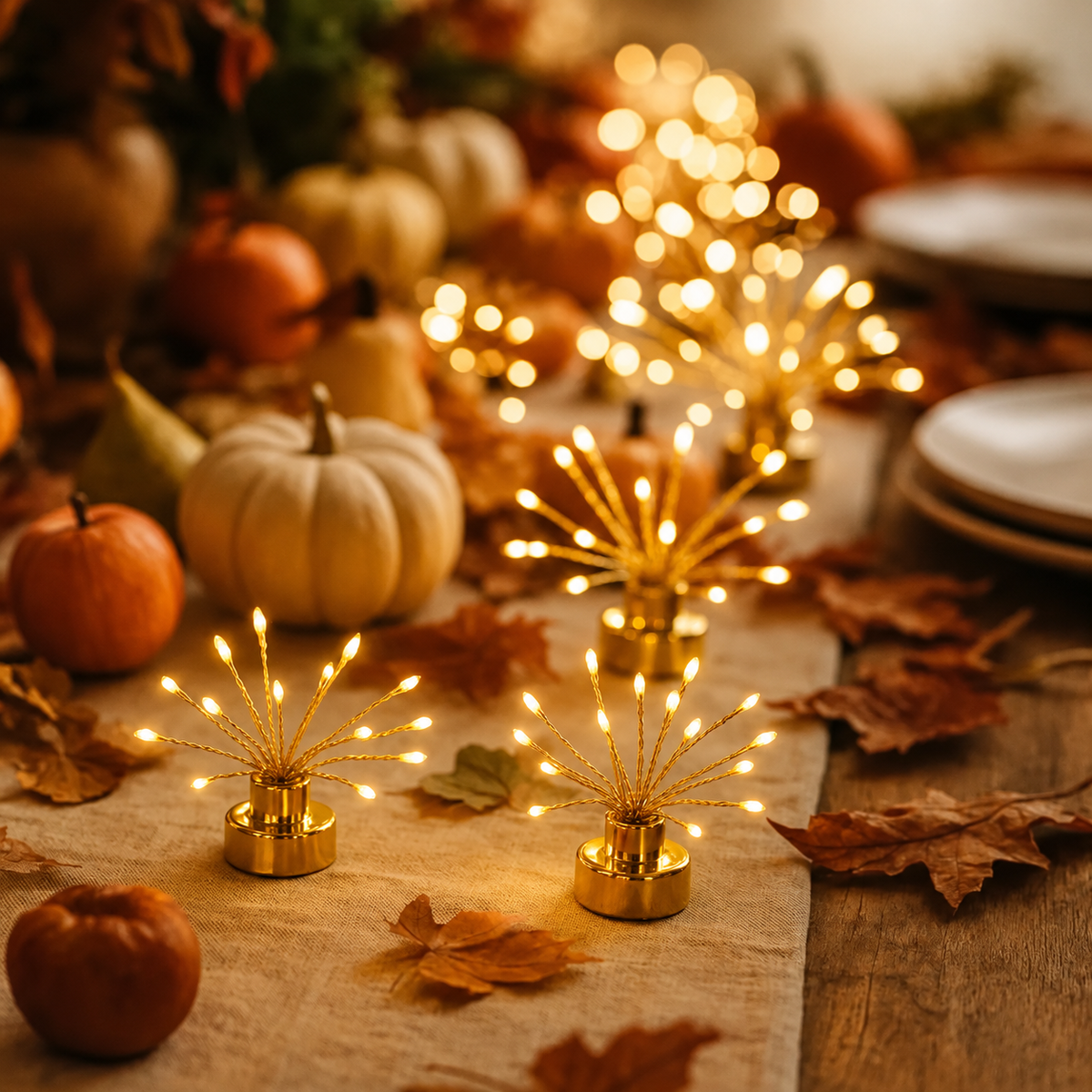 Starburst LED Tealights — Set of Twenty-Four — Gold — product and styling photograph