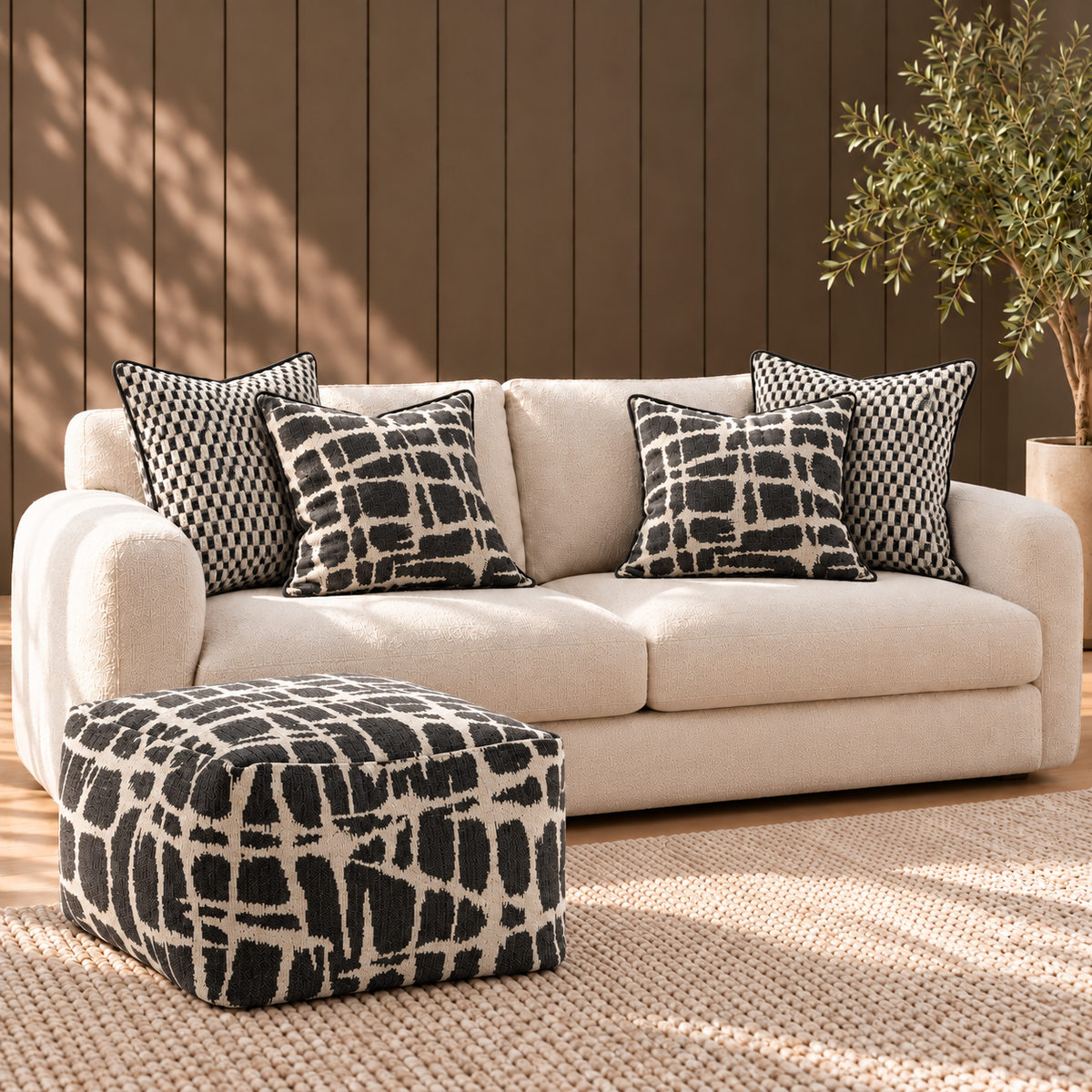 Elara & Marais Slate Cushions — Set of Four — Details — product and styling photograph