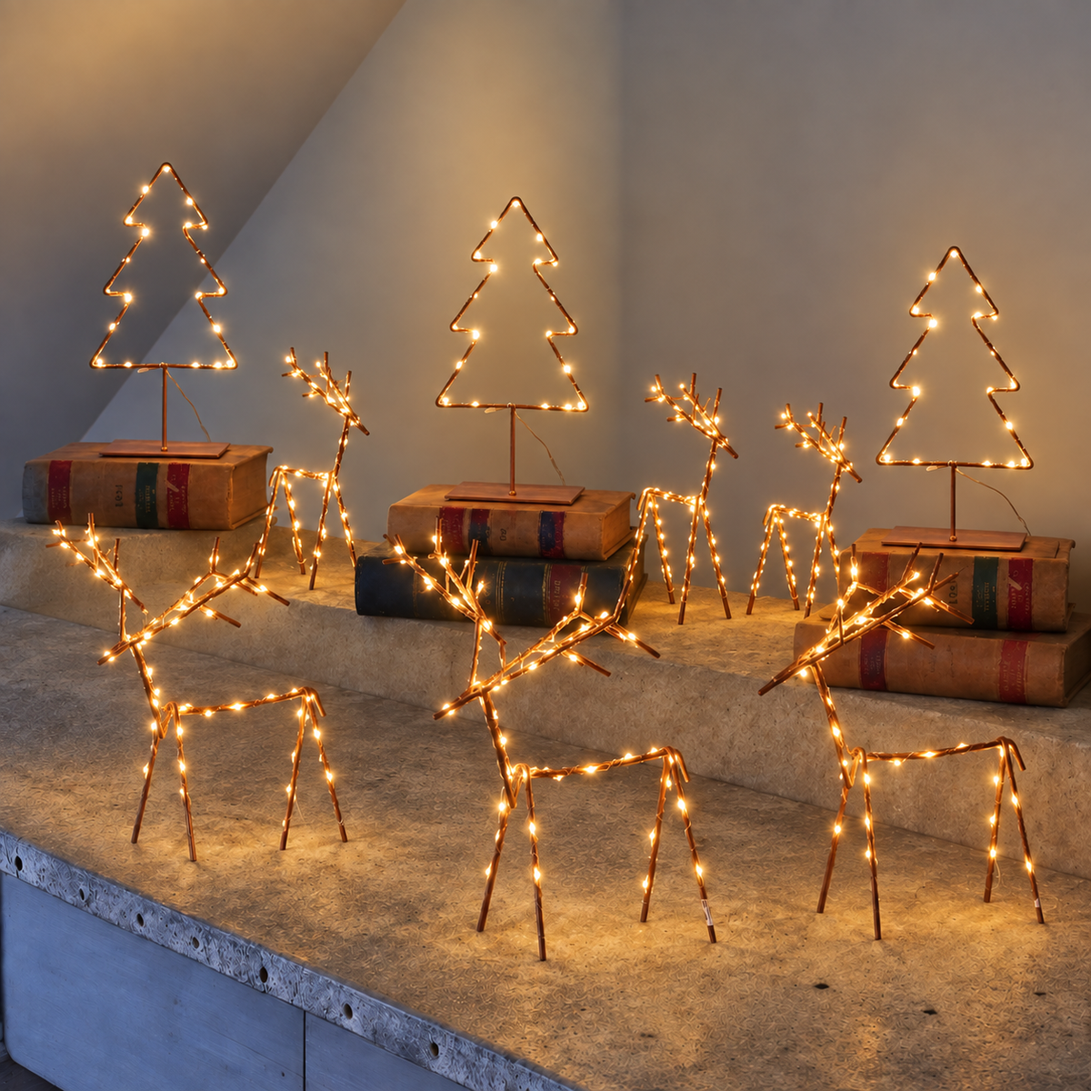 Festive Wire Trees & Deer — Set of Nine — Details — product and styling photograph