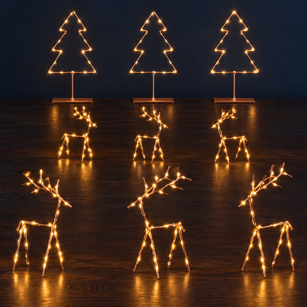 Festive Wire Trees & Deer — Set of Nine — Details — product and styling photograph