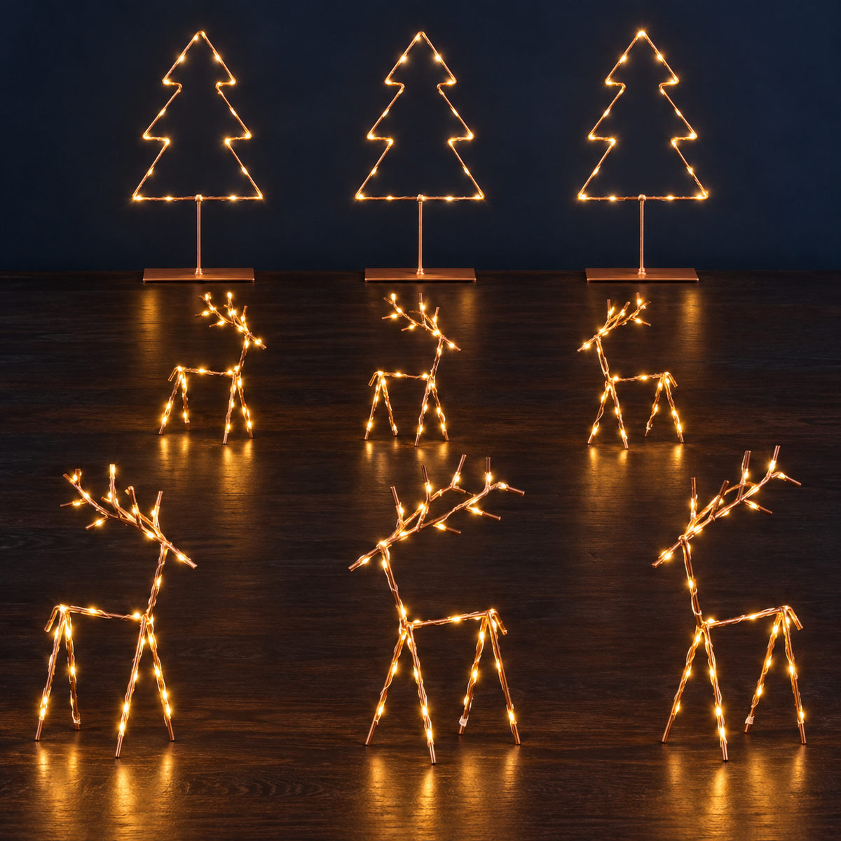 Festive Wire Trees & Deer — Set of Nine — Details — product and styling photograph