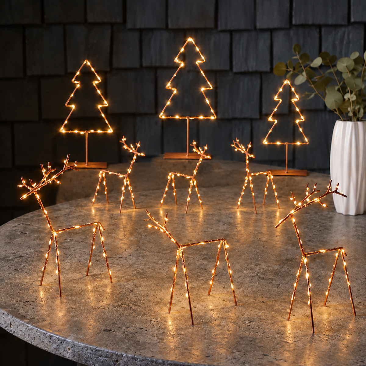 Festive Wire Trees & Deer — Set of Nine — Details — product and styling photograph
