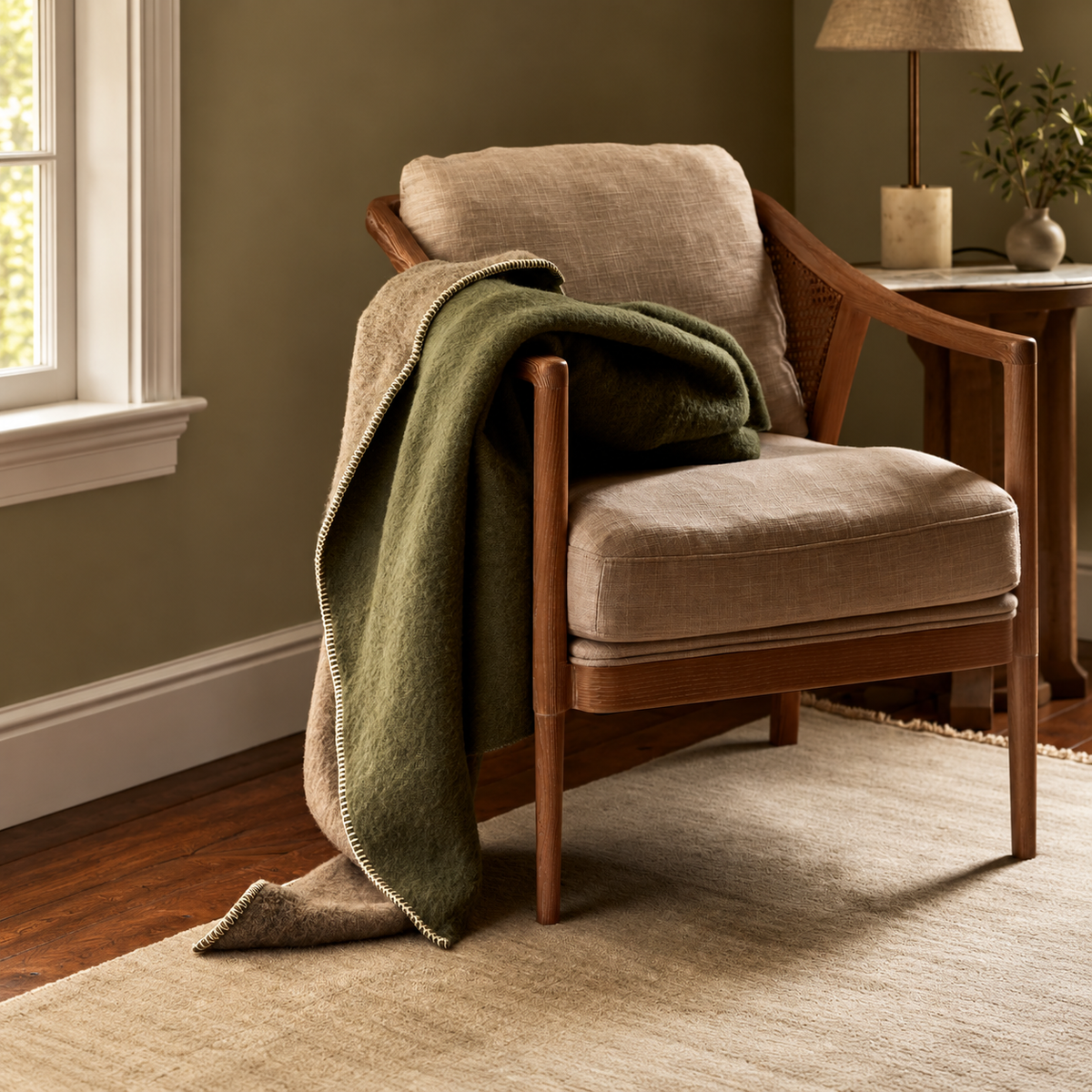 Buxton Moss Reversible Wool Room Set — Details — product and styling photograph