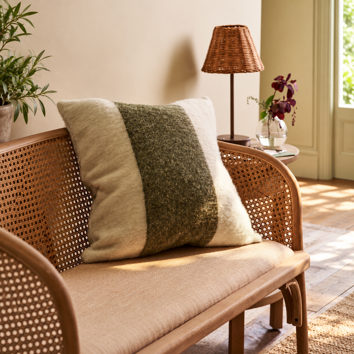 Leigh Moss Wide Stripe Wool Room Set — Details — product and styling photograph