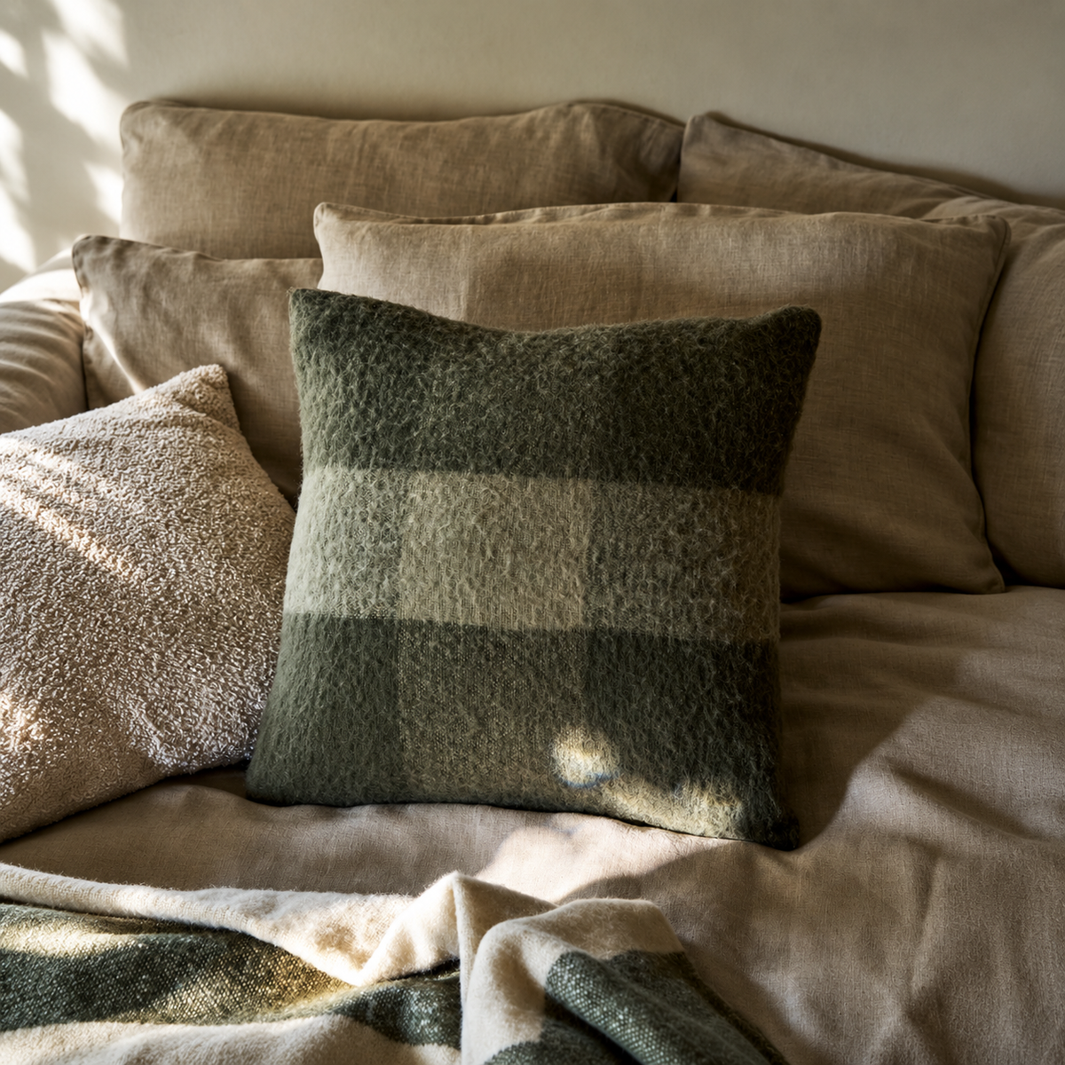 Leigh Moss Check Wool Room Set — Details — product and styling photograph