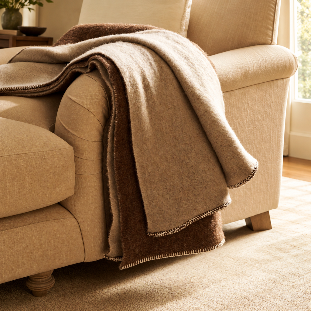 Buxton Cocoa Reversible Wool Room Set — Details — product and styling photograph