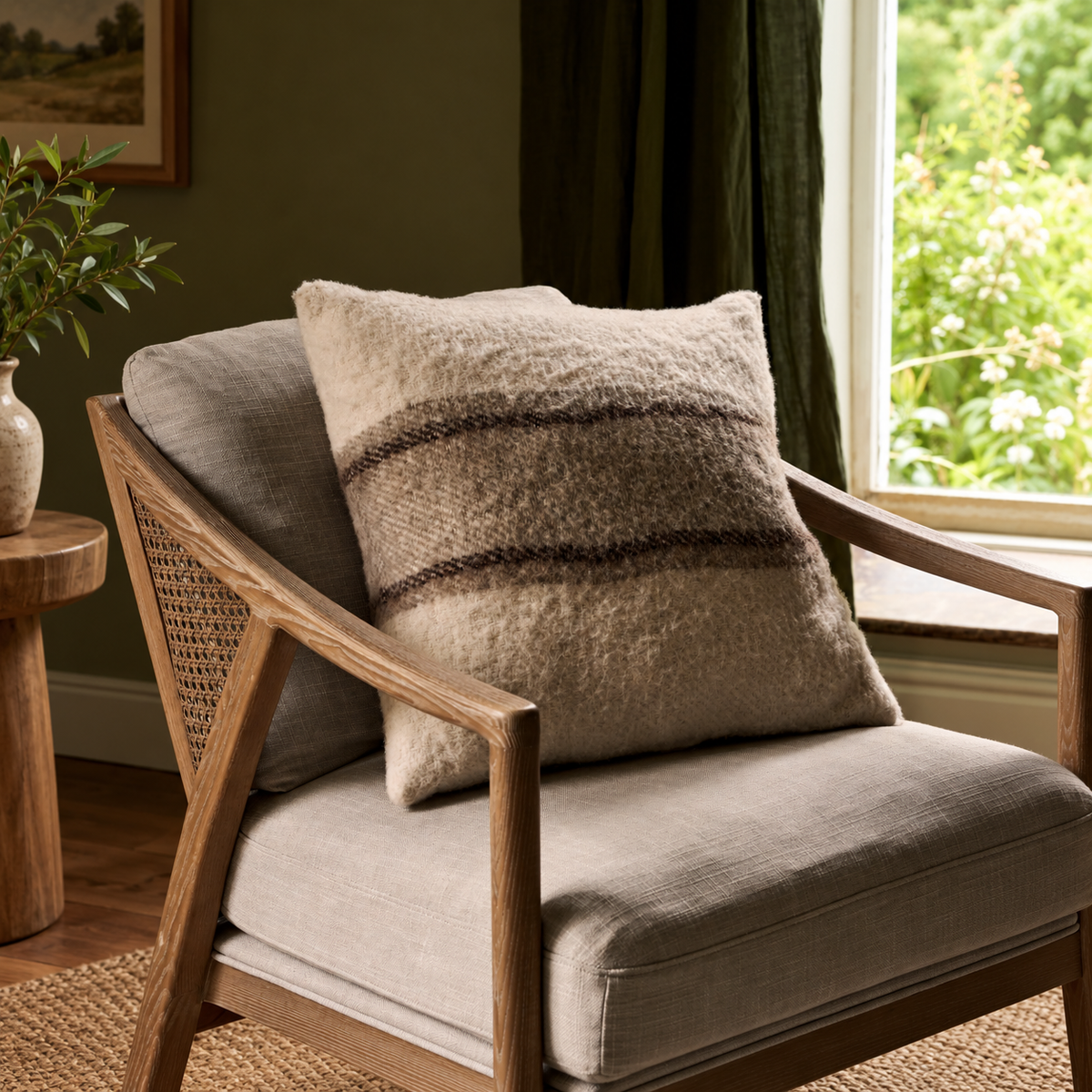 Leigh Cocoa Multi Stripe Wool Room Set — Details — product and styling photograph